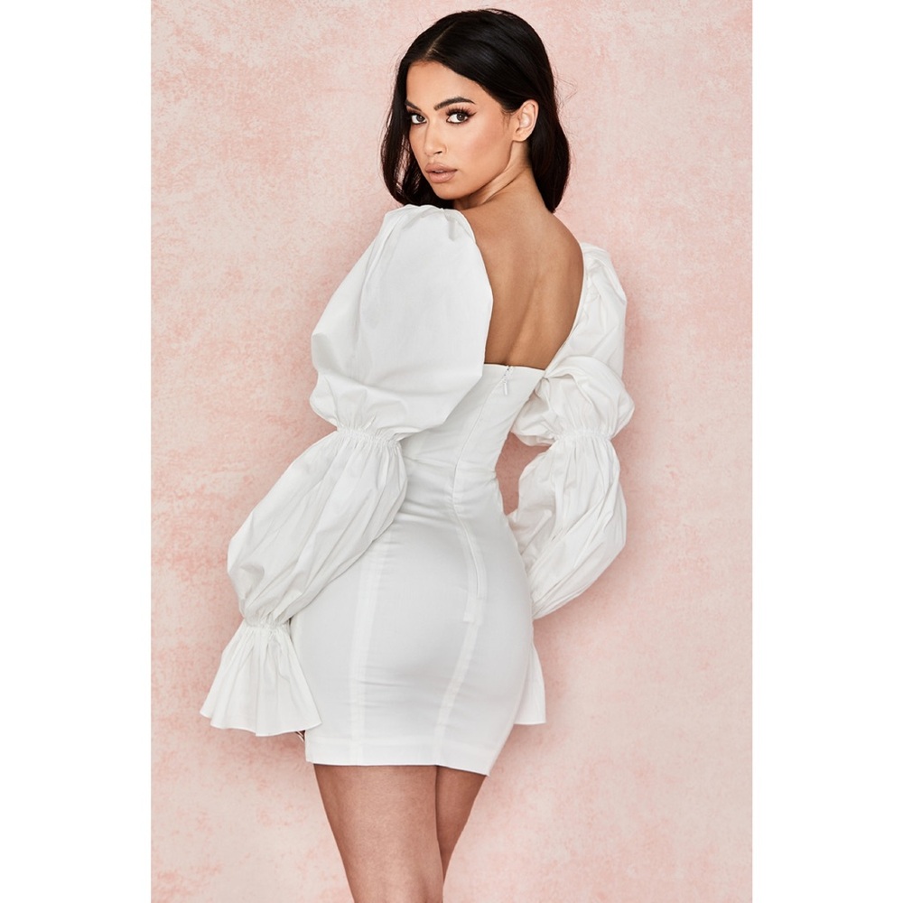 House of CB | Elsie White Puff Sleeve Corset Mini Dress ~ Medium - Picture 6 of 11